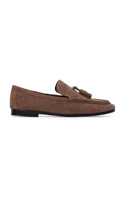 Black Suede Studio Finn Croc-suede Loafers In Brown