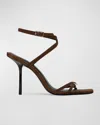 Black Suede Studio Frankie 100 Ankle Strap Sandal In Brown Kid Suede