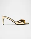 Black Suede Studio Metallic Leather Peep-toe Mules In Gold Mirror Metallic