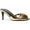 Black Suede Studio Metallic Leather Peep-toe Mules In Gold Mirror Metallic