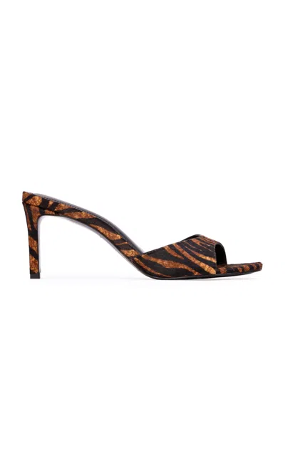 Black Suede Studio Freddie Zebra Pony Hair Mules In Brown