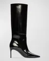 Black Suede Studio Friday 80 Pointed Toe Knee High Boot In Black Box Leather