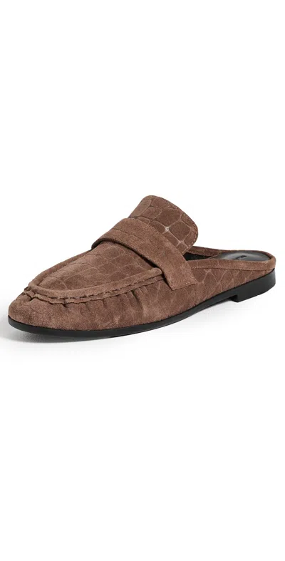 Black Suede Studio Gabby Mules Brown Croc Suede In Multi
