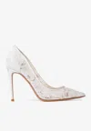 Black Suede Studio Gia 100 Satin Lace Pumps