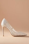 Black Suede Studio Gia Pointed Cap Toe Pump In White