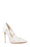 Black Suede Studio Gia Pointed Cap Toe Pump In White Lace