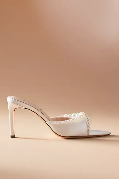 Black Suede Studio Gigi Pearl Mule Heels In White