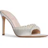 Black Suede Studio Gigi Pointed Toe Slide Sandal In White Satin