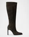 Black Suede Studio Grand Tall Boot In Dark Brown Distressed Nubuck