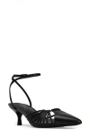 Black Suede Studio Grazia Leather Strappy Kitten Pumps In Black Leather