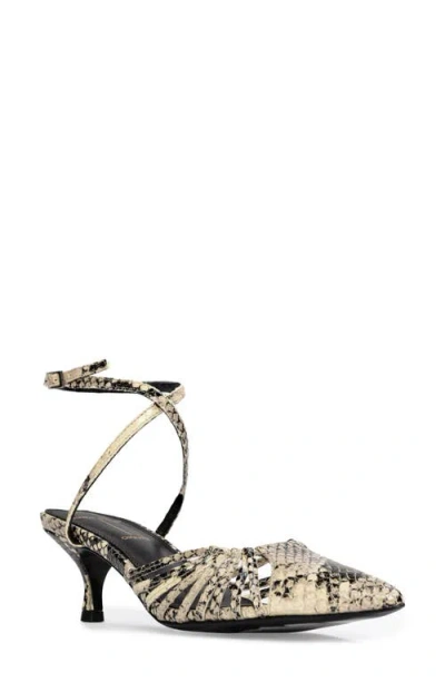 Black Suede Studio Grazia 50 Ankle Strap Pointed Toe Kitten Heel Pump In Peyote Snake