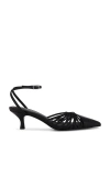 Black Suede Studio Grazia Leather Strappy Kitten Pumps In Black Buffed Nappa