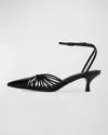 Black Suede Studio Grazia Leather Strappy Kitten Pumps In Black Buffed Nappa