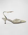 Black Suede Studio Grazia Leather Strappy Kitten Pumps In Neutrals