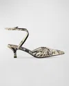 Black Suede Studio Grazia Leather Strappy Kitten Pumps In Peyote Snake Leather