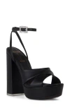 Black Suede Studio Hannah Ankle Strap Platform Sandal In Black Leather