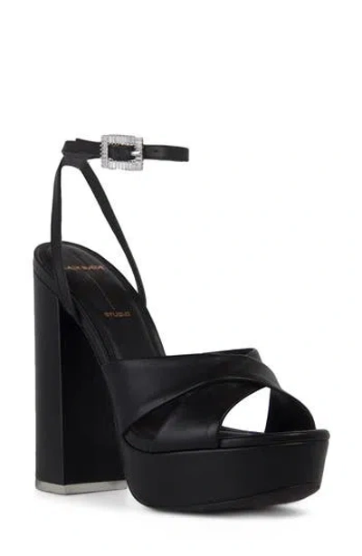 Black Suede Studio Hannah Ankle Strap Platform Sandal In Black Leather