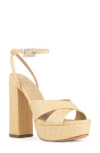 Black Suede Studio Hannah Ankle Strap Platform Sandal In Raffia