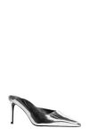 Black Suede Studio Asymmetrical Leather Stiletto Mule Pumps In Silver Mirror