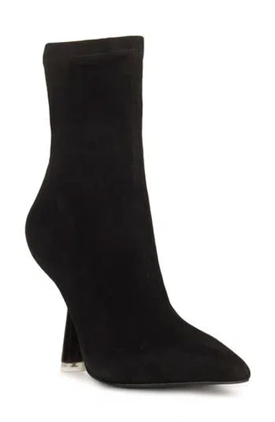 Black Suede Studio Jelena Pointed Toe Bootie In Black Stretch Suede
