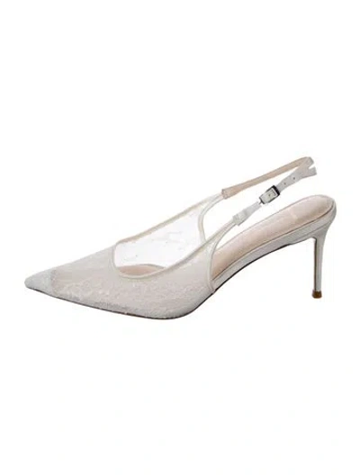 Pre-owned Black Suede Studio Lace Lace Pattern Slingback Pumps In White