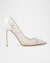 Black Suede Studio Gia Pointed Cap Toe Pump In White Lace