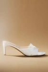 Black Suede Studio Lacey Ruched Satin Mule Heels In White