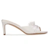 Black Suede Studio Lacey Ruched Satin Mule Heels In White