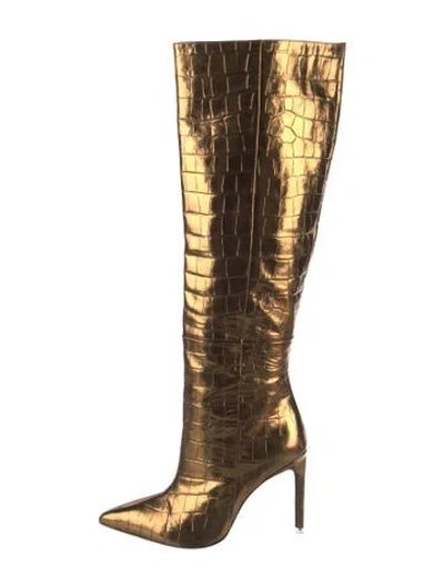 Pre-owned Black Suede Studio Leather Animal Print Boots In Gold