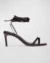 BLACK SUEDE STUDIO LEATHER ANKLE-TIE STUD SANDALS