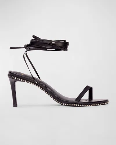 Black Suede Studio Leather Ankle-tie Stud Sandals In Black