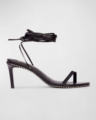 Black Suede Studio Leather Ankle-tie Stud Sandals In Coconut