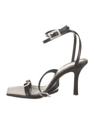 Pre-owned Black Suede Studio Leather Crystal Embellishments Gladiator Sandals In Black