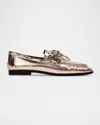 Black Suede Studio Leather Lace-up Boat Loafers In Gold Crinkle Leather