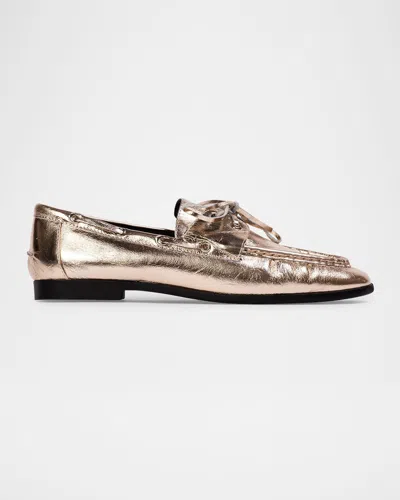 Black Suede Studio Leather Lace-up Boat Loafers In Gold Crinkle Leather