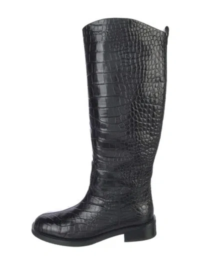 Pre-owned Black Suede Studio Leather Riding Boots In Blue