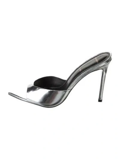 Pre-owned Black Suede Studio Leather Slides In Silver