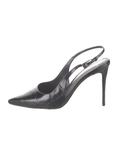 Pre-owned Black Suede Studio Leather Slingback Pumps In Silver