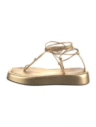 Pre-owned Black Suede Studio Leather T-strap Sandals In Gold