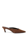 Black Suede Studio Logan Leather Kitten Mule Pumps In Brown Suede