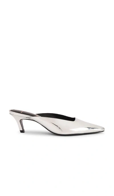 Black Suede Studio Logan 50 Mule In Metallic Silver