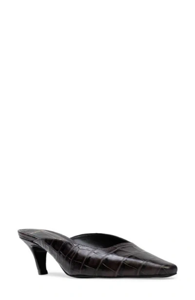 Black Suede Studio Logan Kitten Heel Mule In Dark Brown Croco Leather