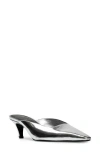 Black Suede Studio Logan Leather Kitten Mule Pumps In Silver