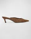 Black Suede Studio Logan Leather Kitten Mule Pumps In Brown