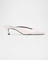 Black Suede Studio Logan Leather Kitten Mule Pumps In Coconut Box Leather