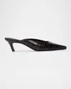 Black Suede Studio Logan Kitten Heel Mule In Dark Brown Croco Leather