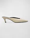 Black Suede Studio Logan Leather Kitten Mule Pumps In Peyote Nappa