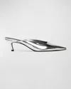 Black Suede Studio Logan Leather Kitten Mule Pumps In Silver