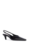 Black Suede Studio Lou Slingback Pointed Toe Kitten Heel Pump In Black Nappa Leather