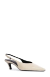 Black Suede Studio Calfskin Kitten Slingback Pumps In Swan Nappa Leather